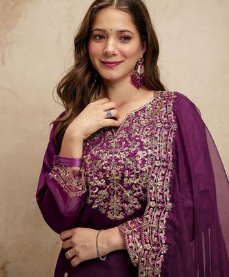 Wine color chanderi partywear readymade salwar kameez for graceful looks 3