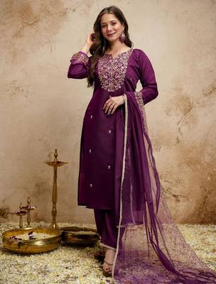 Wine color chanderi partywear readymade salwar kameez for graceful looks 4