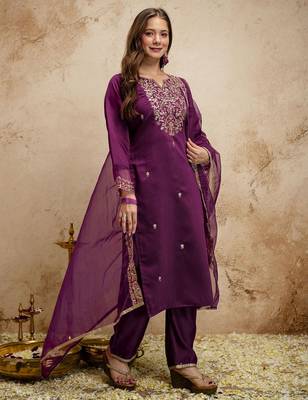 Wine color chanderi partywear readymade salwar kameez for graceful looks 5