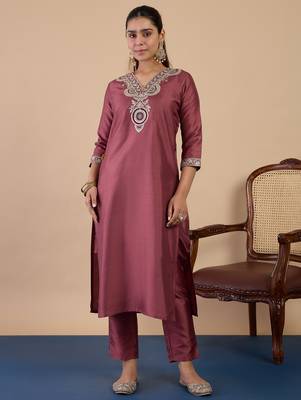 Coffee color stylish silk blend embroidered graceful partywear dress 4