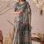 Grey Floral Printed Designer Linen Saree