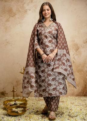 Brown color megic cotton partywear readymade salwar kameez for graceful looks 1