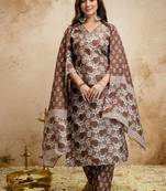Brown color megic cotton partywear readymade salwar kameez for graceful looks