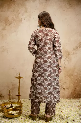 Brown color megic cotton partywear readymade salwar kameez for graceful looks