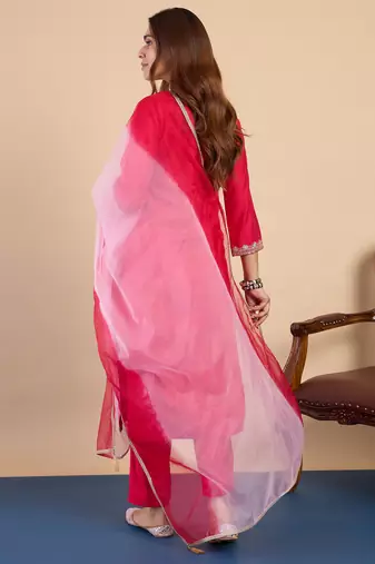 Pink color stylish silk blend embroidered graceful partywear dress
