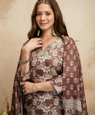 Brown color megic cotton partywear readymade salwar kameez for graceful looks 3