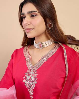 Pink color stylish silk blend embroidered graceful partywear dress 3