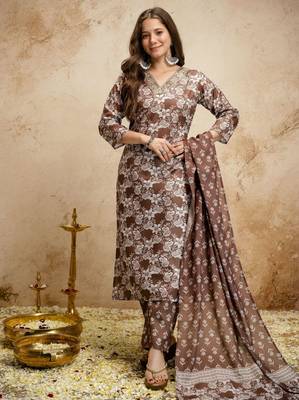 Brown color megic cotton partywear readymade salwar kameez for graceful looks 4