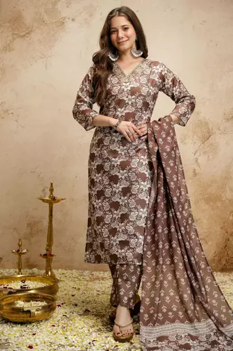 Brown color megic cotton partywear readymade salwar kameez for graceful looks