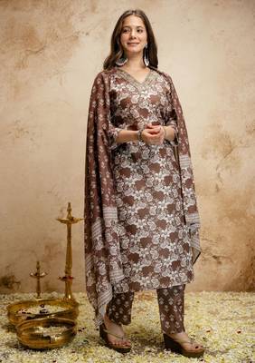 Brown color megic cotton partywear readymade salwar kameez for graceful looks 5
