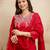 Red color chanderi partywear readymade salwar kameez for graceful looks