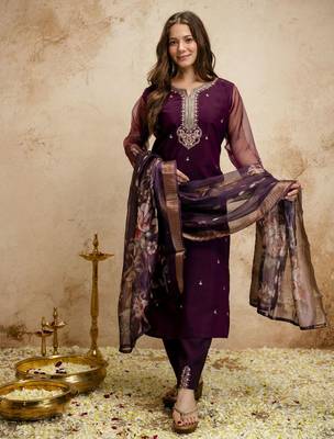 Wine color chanderi partywear readymade salwar kameez for graceful looks 1