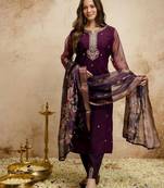 Wine color chanderi partywear readymade salwar kameez for graceful looks