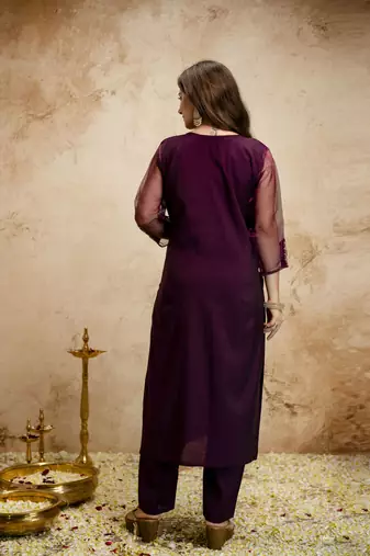 Wine color chanderi partywear readymade salwar kameez for graceful looks