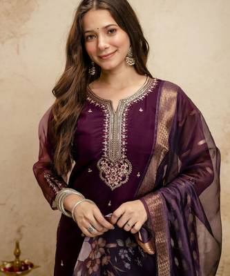 Wine color chanderi partywear readymade salwar kameez for graceful looks 3