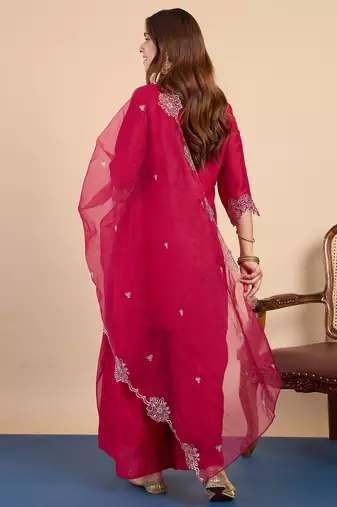 Pink color stylish silk blend embroidered graceful partywear dress