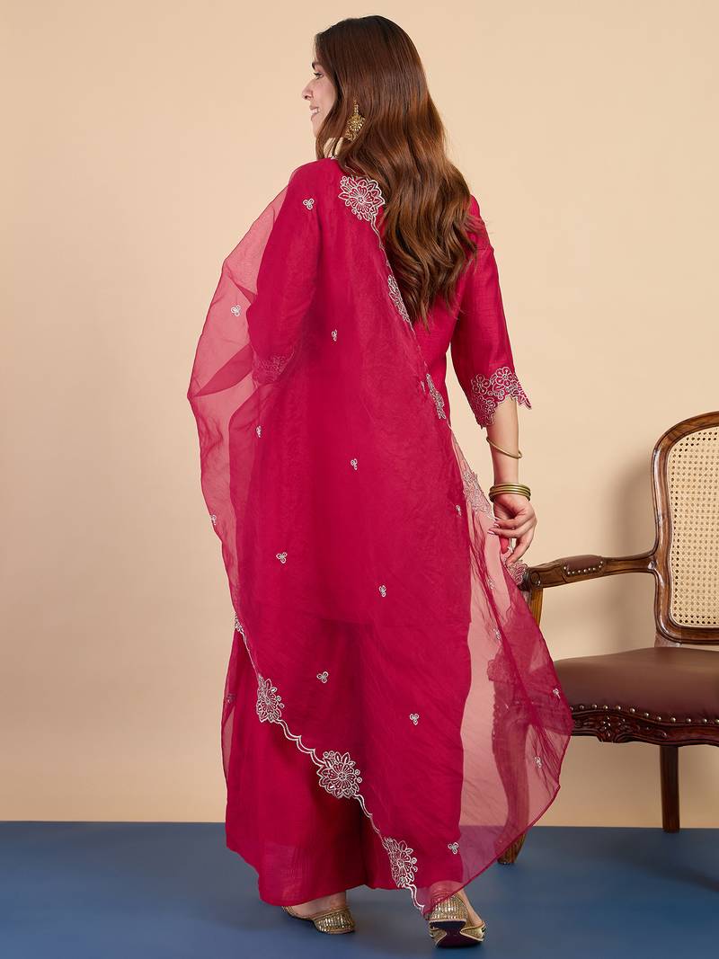 Pink color stylish silk blend embroidered graceful partywear dress