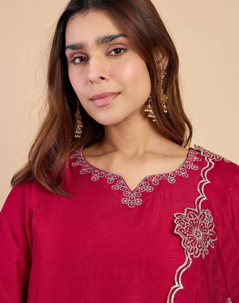 Pink color stylish silk blend embroidered graceful partywear dress