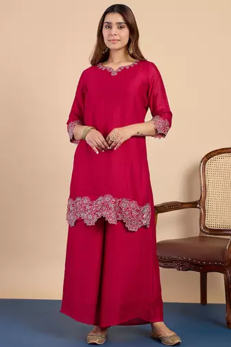 Pink color stylish silk blend embroidered graceful partywear dress