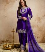 Purple color chinon partywear readymade salwar kameez for graceful looks