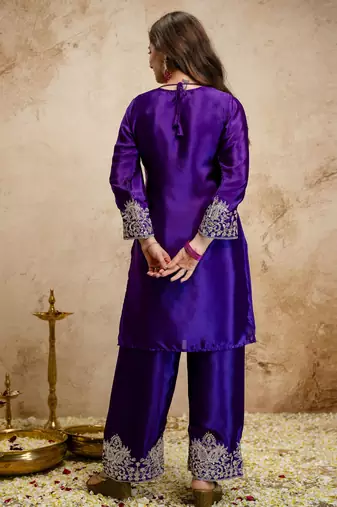 Purple color chinon partywear readymade salwar kameez for graceful looks