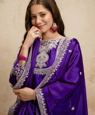 Purple color chinon partywear readymade salwar kameez for graceful looks 3