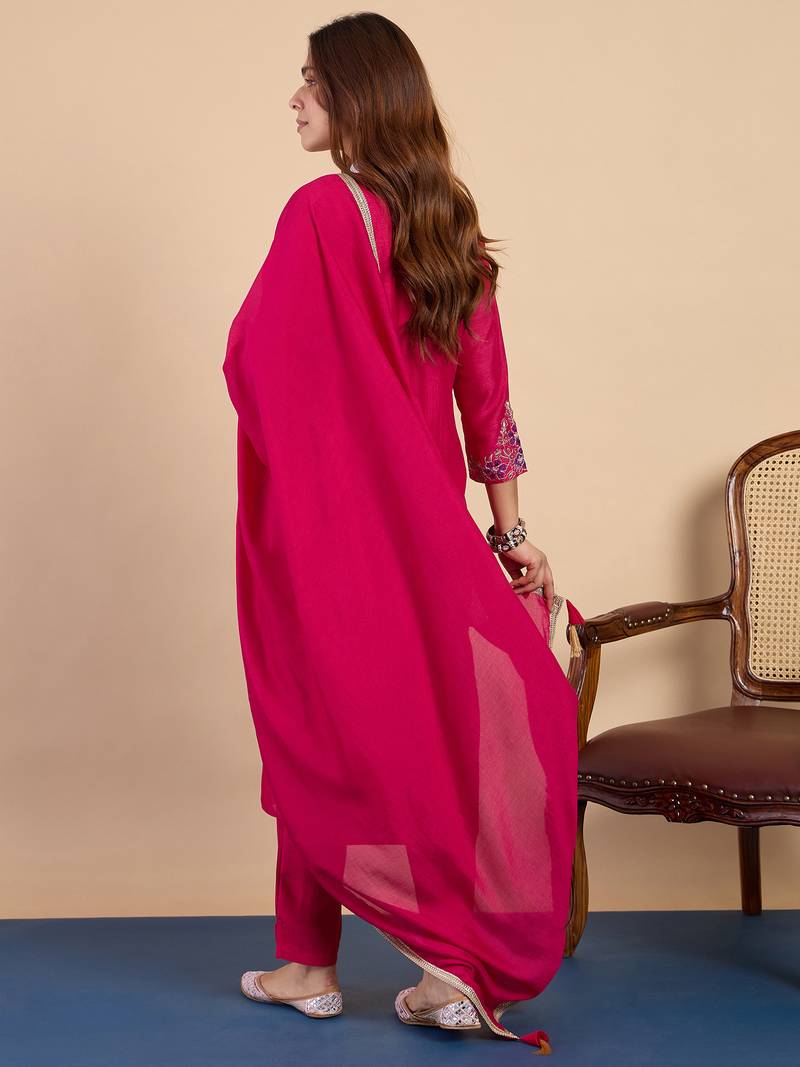 Pink color stylish silk blend embroidered graceful partywear dress