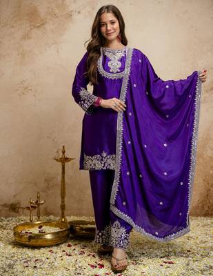 Purple color chinon partywear readymade salwar kameez for graceful looks 4