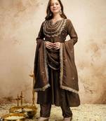 Brown color vichitra silk partywear readymade salwar kameez for graceful looks