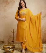 Yellow color chanderi partywear readymade salwar kameez for graceful looks