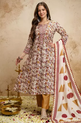 Cream color megic cotton partywear readymade salwar kameez for graceful looks