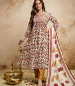 Cream color megic cotton partywear readymade salwar kameez for graceful looks