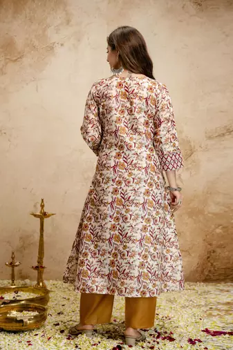 Cream color megic cotton partywear readymade salwar kameez for graceful looks