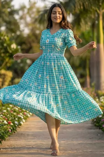 Blue color muslin printed stylish kurti