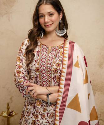 Cream color megic cotton partywear readymade salwar kameez for graceful looks 3