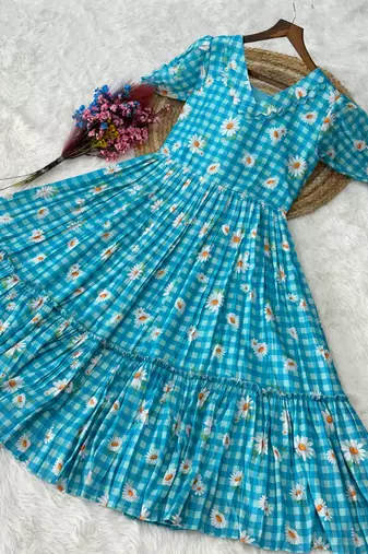 Blue color muslin printed stylish kurti