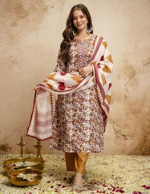 Cream color megic cotton partywear readymade salwar kameez for graceful looks 4