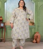 Grey color rayon slub printed plus size kurta set for girls