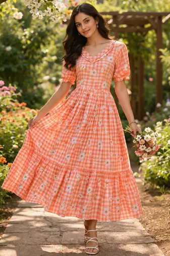 Orange color muslin printed stylish kurti