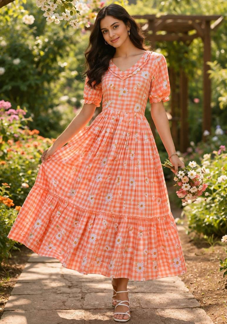 Orange color muslin printed stylish kurti