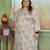Grey color rayon slub printed plus size kurta set for girls