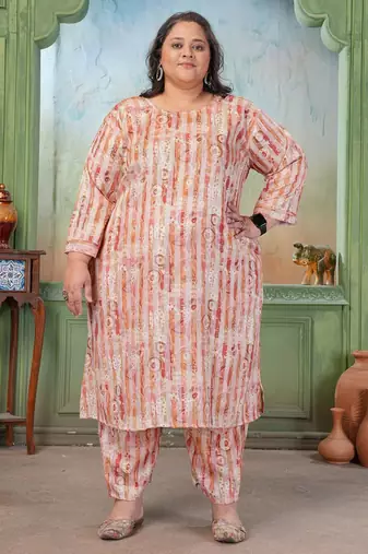 Maroon color rayon slub printed plus size kurta set for girls