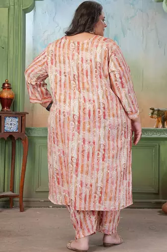 Maroon color rayon slub printed plus size kurta set for girls