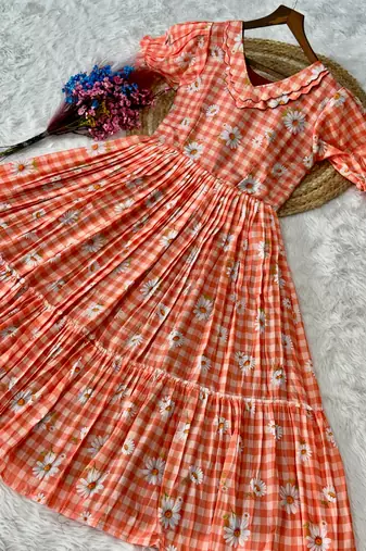 Orange color muslin printed stylish kurti
