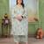 Blue color rayon slub printed plus size kurta set for girls