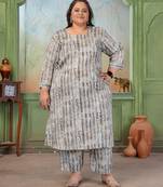 Grey color rayon slub printed plus size kurta set for girls