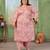 Pink color rayon slub printed plus size kurta set for girls