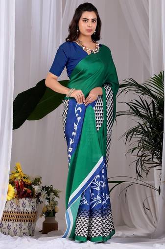 Green Printed Designer Saree