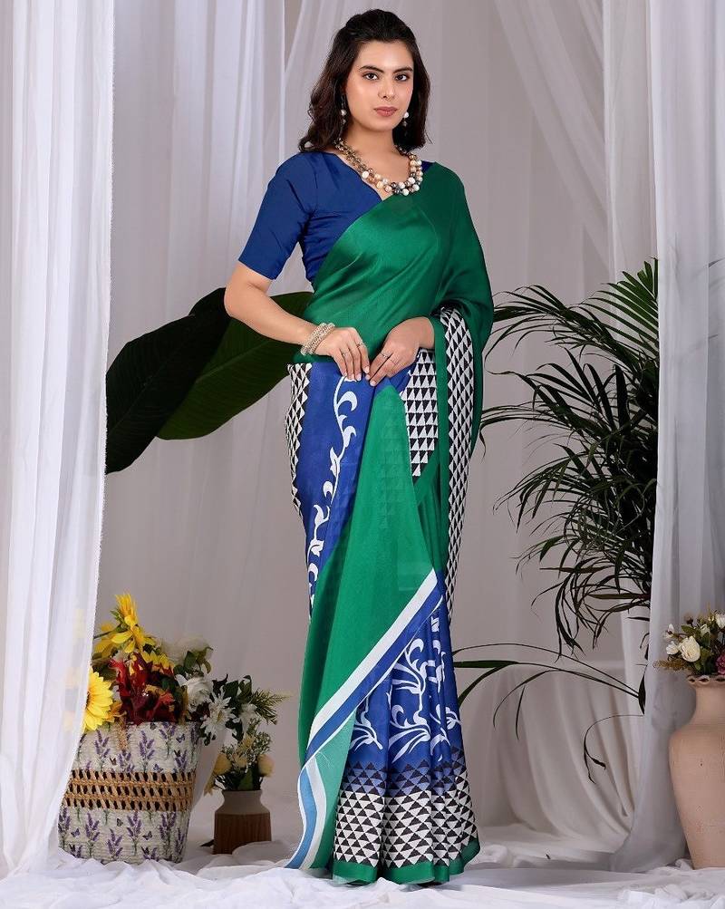 Green Printed Designer Saree
