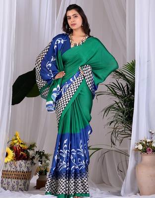 Green Printed Designer Saree 2